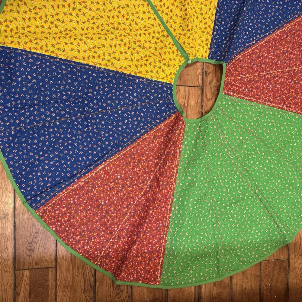Vintage Handmade Patchwork Primary‎ Colors Christmas Tree Skirt